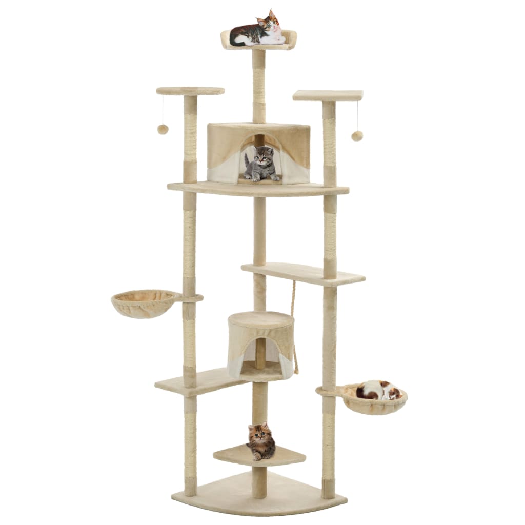 Cat Tree with Sisal Scratching Posts 203 cm Beige and White