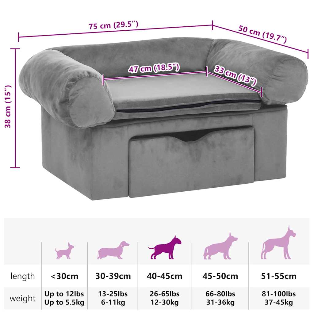 Dog Sofa with Drawer Grey 75x50x38 cm Plush