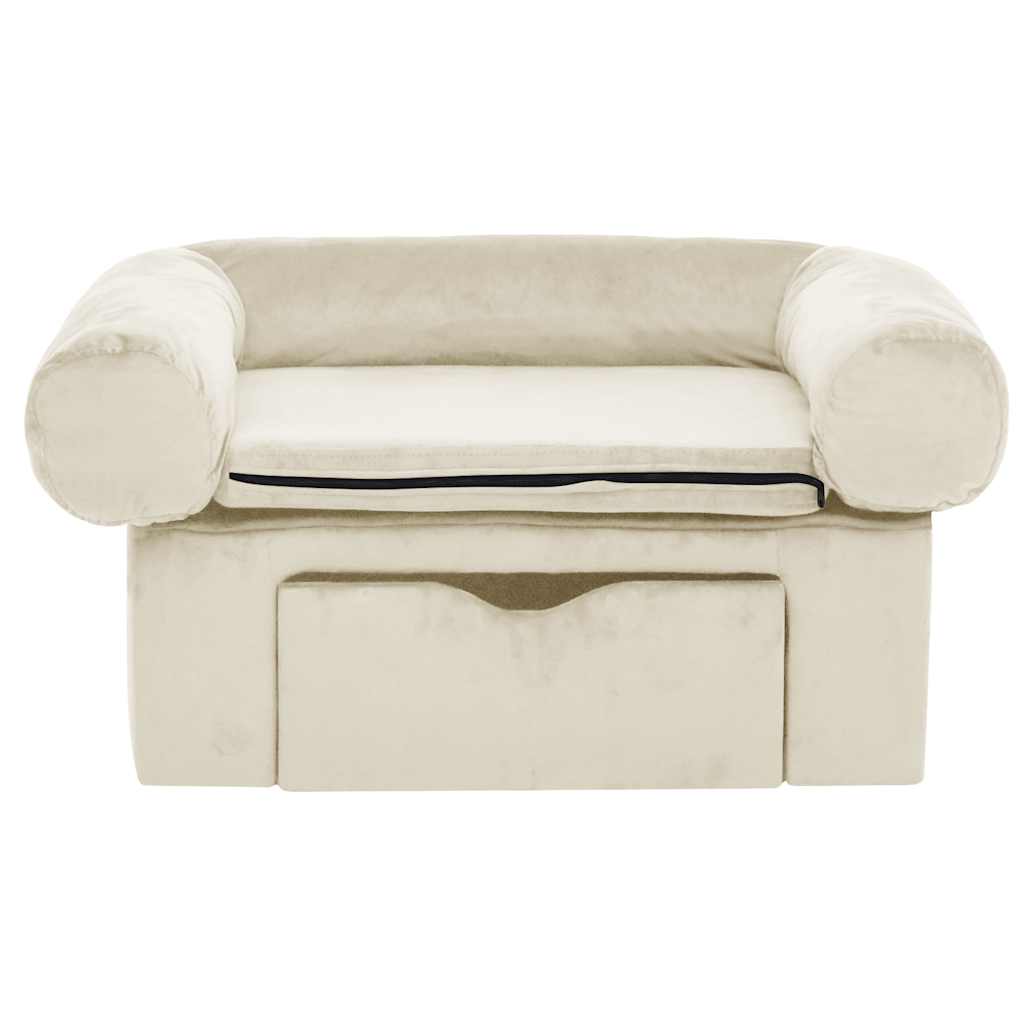 Dog Sofa with Drawer Cream 75x50x38 cm Plush