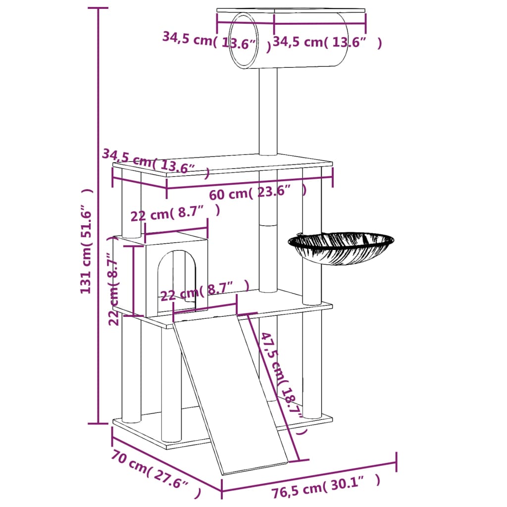 Cat Tree with Sisal Scratching Posts Cream 131 cm