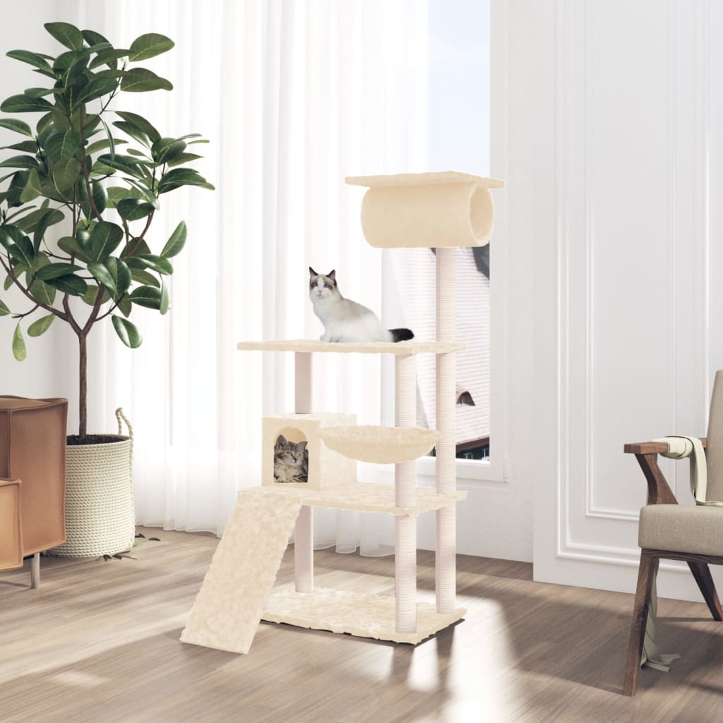 Cat Tree with Sisal Scratching Posts Cream 131 cm