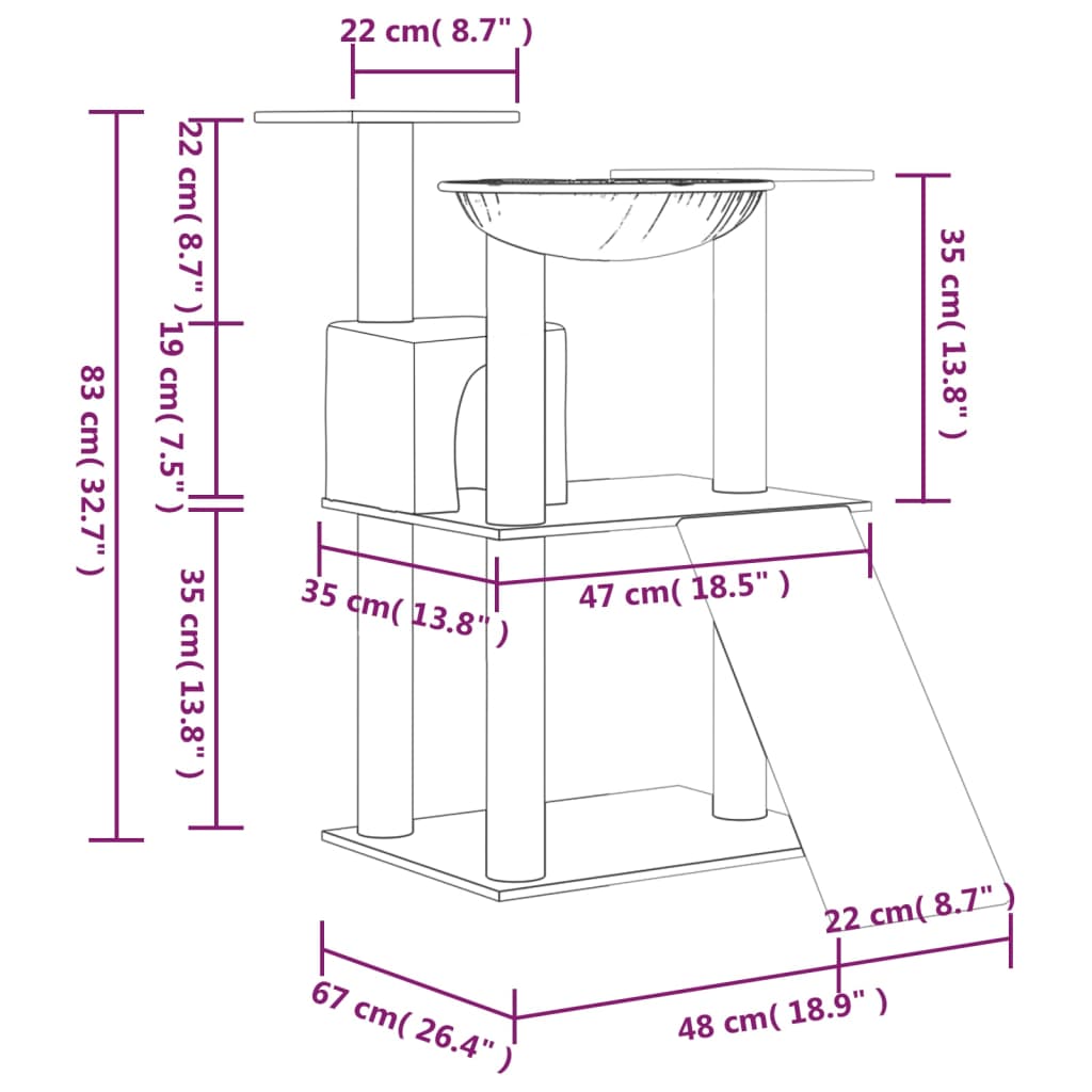 Cat Tree with Sisal Scratching Posts Cream 83 cm