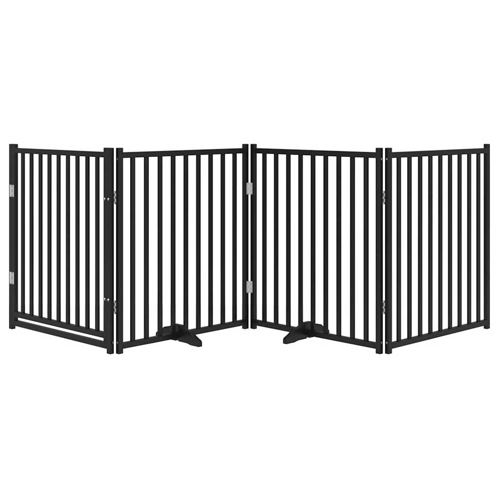Dog Gate with Door Foldable 4 Panels Black 320 cm Solid Wood Fir