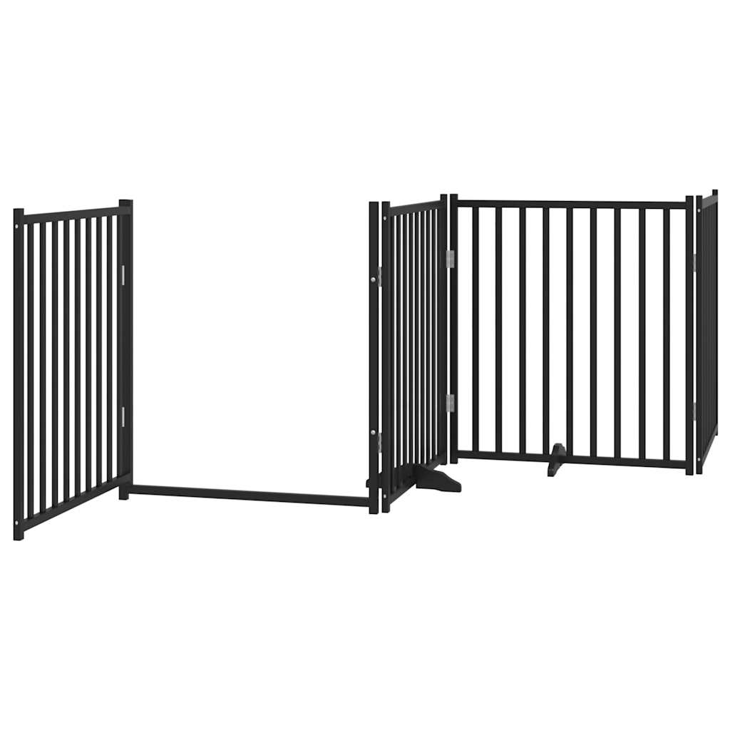 Dog Gate with Door Foldable 4 Panels Black 320 cm Solid Wood Fir