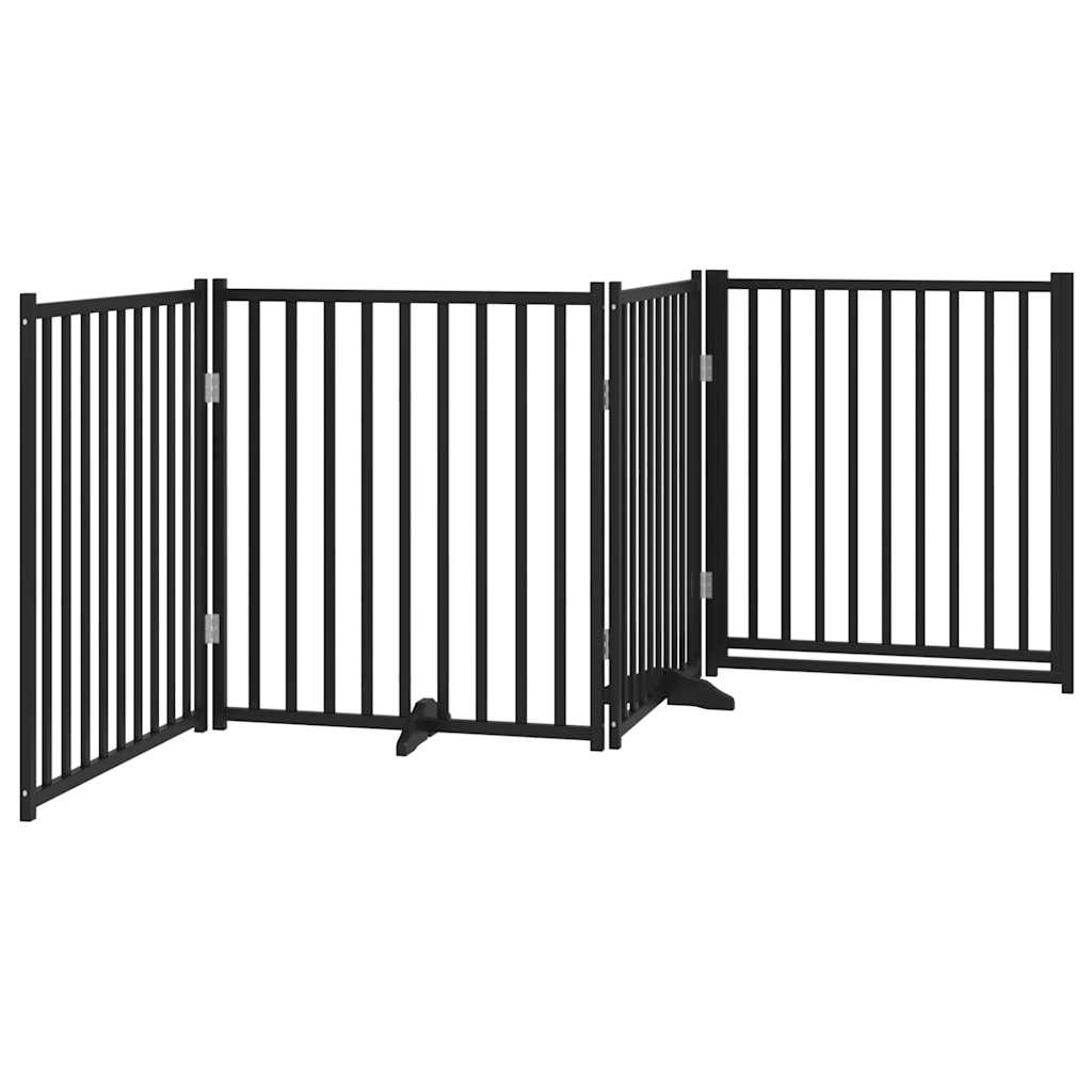 Dog Gate with Door Foldable 4 Panels Black 320 cm Solid Wood Fir