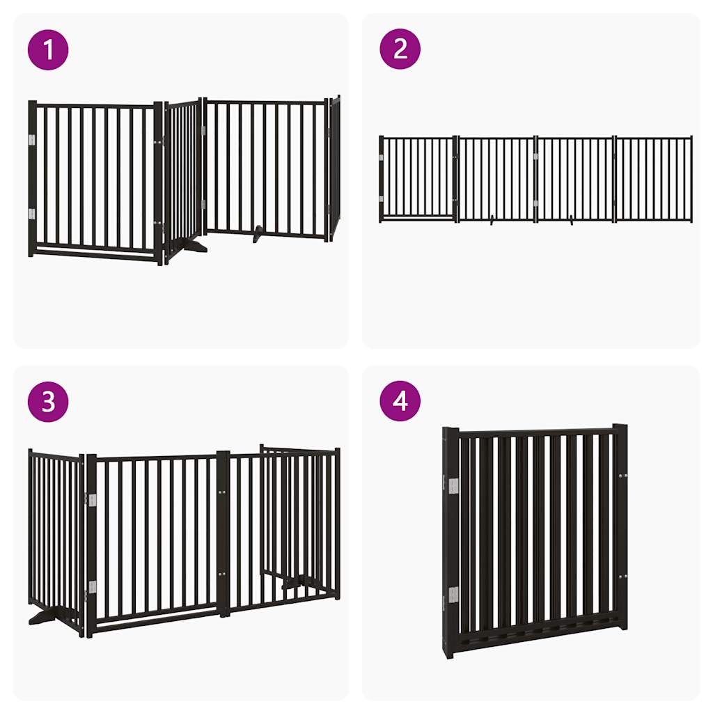 Dog Gate with Door Foldable 4 Panels Black 320 cm Solid Wood Fir