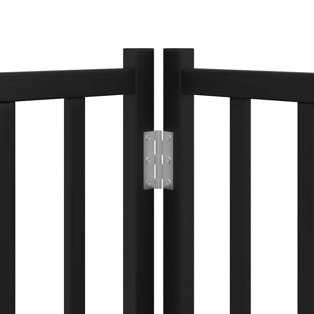 Dog Gate with Door Foldable 4 Panels Black 320 cm Solid Wood Fir