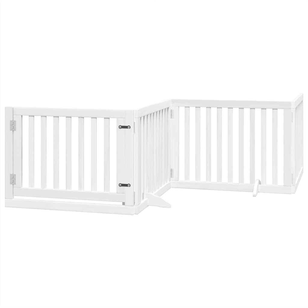 Dog Gate with Door Foldable 6 Panels White 480 cm Poplar Wood