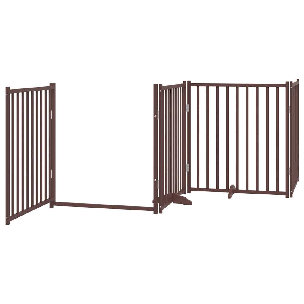 Dog Gate with Door Foldable 8 Panels Brown 640 cm Poplar Wood