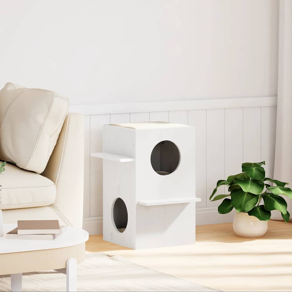 Cat House White 43x43x60 cm Solid Wood Pine