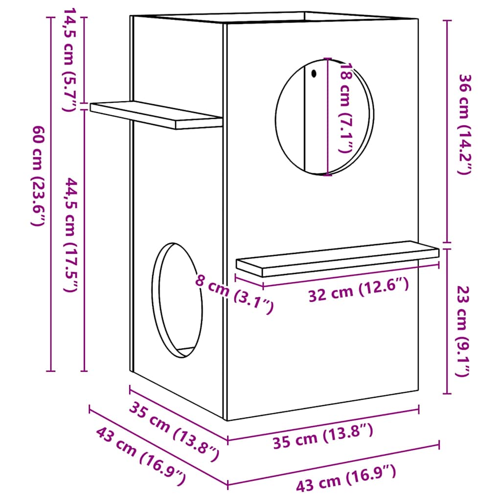Cat House White 43x43x60 cm Solid Wood Pine