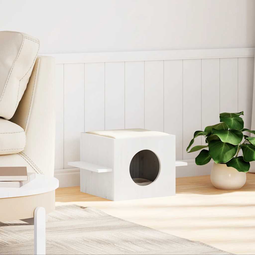 Cat House White 51x35x30 cm Solid Wood Pine