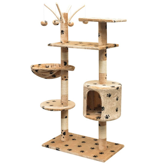 Cat Tree with Sisal Scratching Posts 125 cm Paw Prints Beige