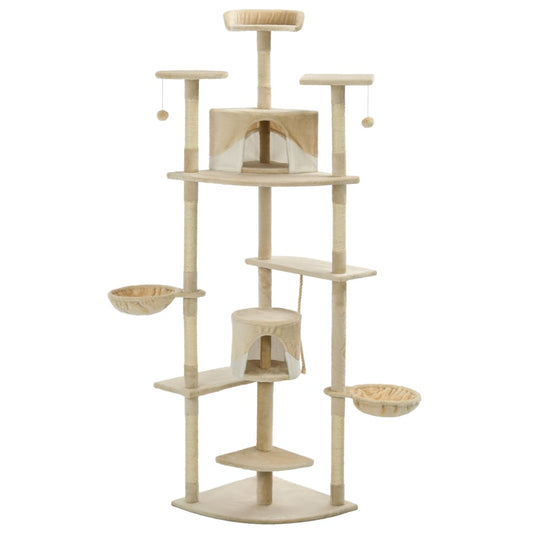 Cat Tree with Sisal Scratching Posts 203 cm Beige and White