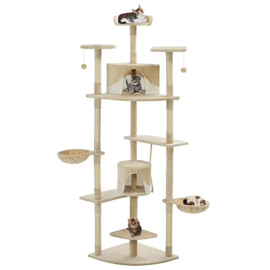 Cat Tree with Sisal Scratching Posts 203 cm Beige and White
