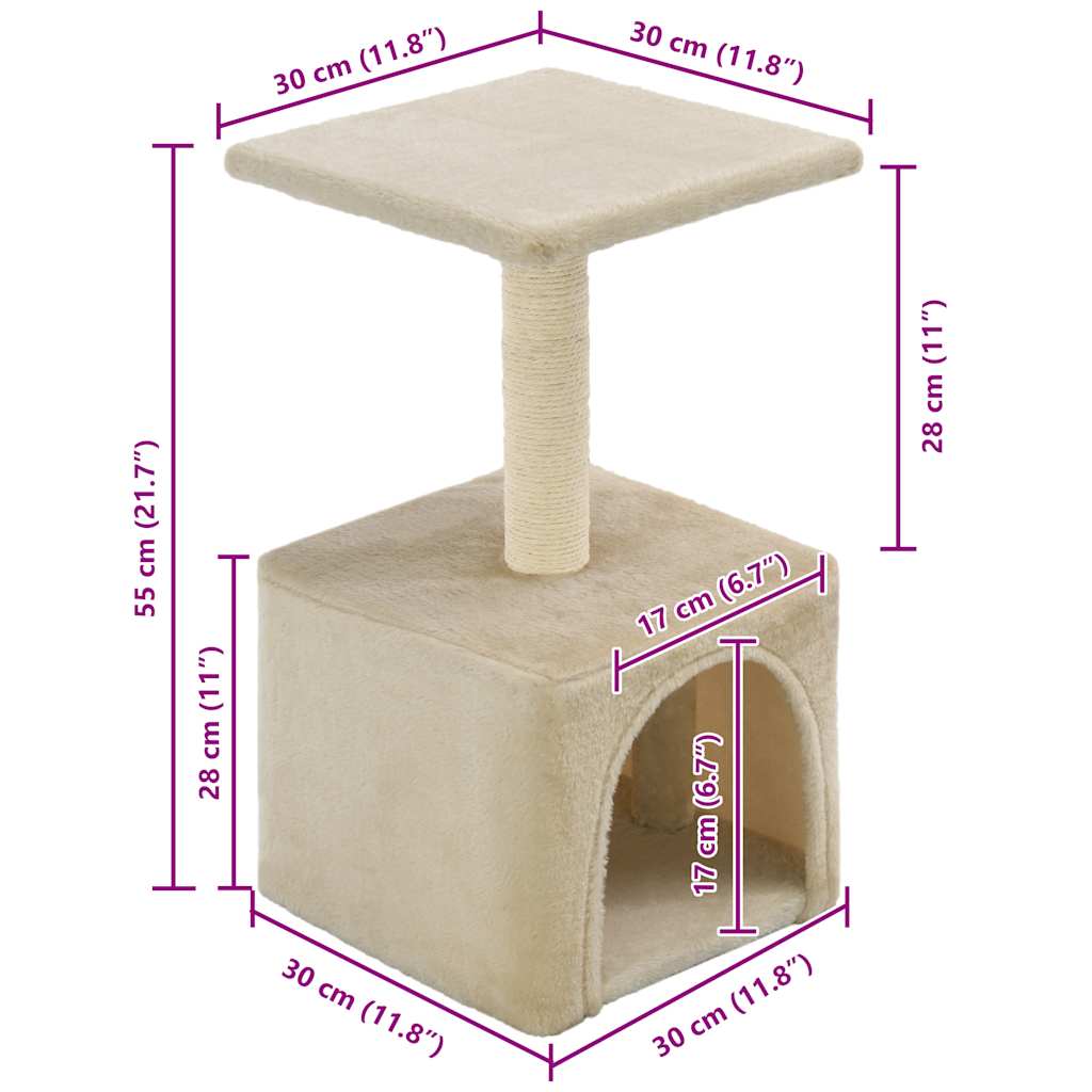 Cat Tree with Sisal Scratching Post 55 cm Beige