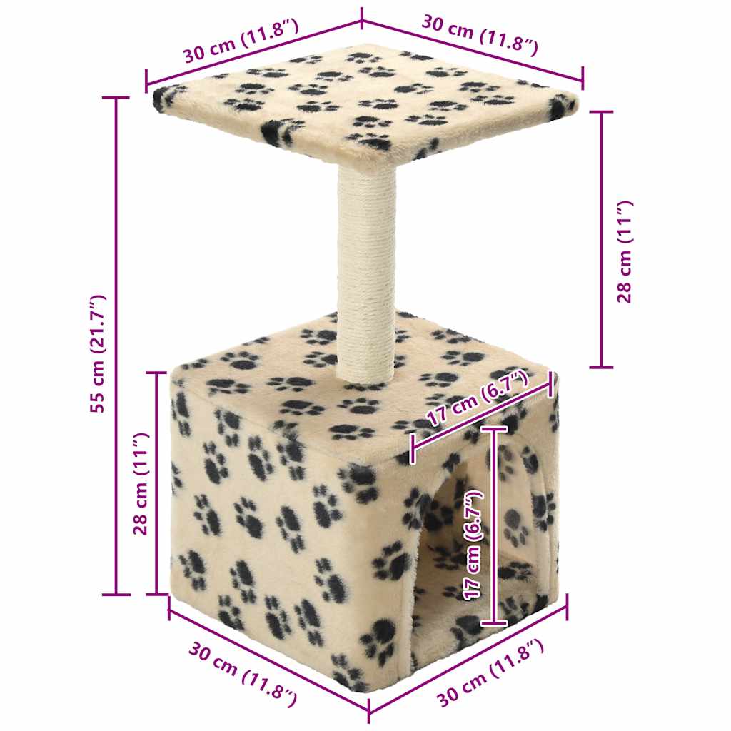 Cat Tree with Sisal Scratching Post 55 cm Beige Paw Print