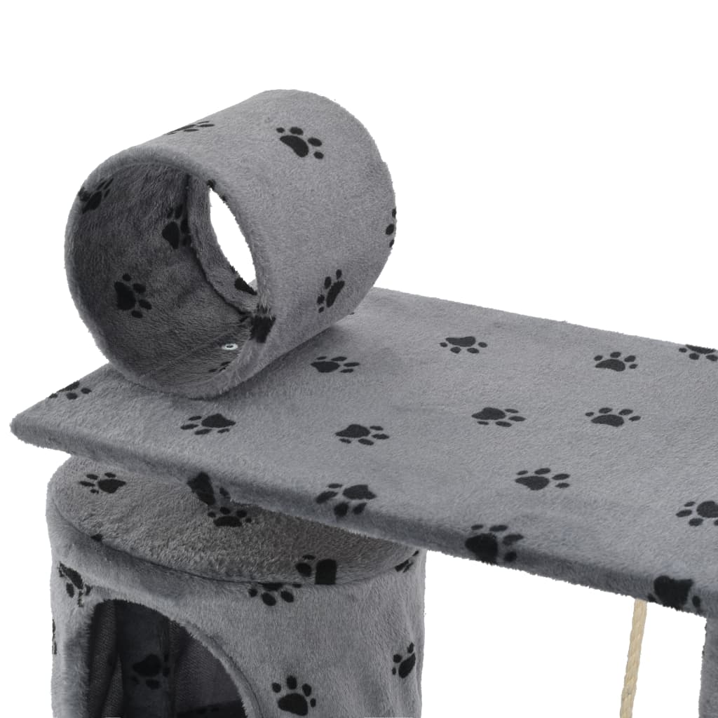 Cat Tree with Sisal Scratching Posts 140 cm Grey Paw Prints