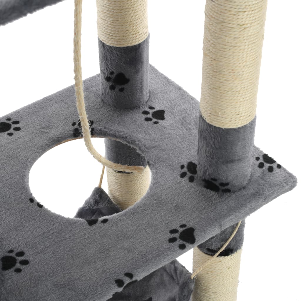 Cat Tree with Sisal Scratching Posts 140 cm Grey Paw Prints