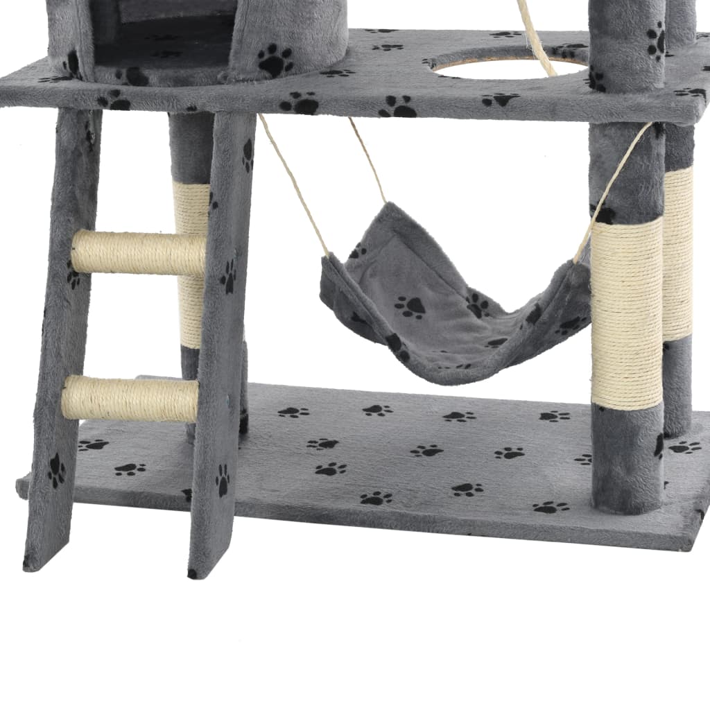 Cat Tree with Sisal Scratching Posts 140 cm Grey Paw Prints