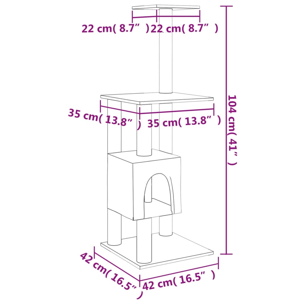 Cat Tree with Sisal Scratching Posts Cream 104 cm