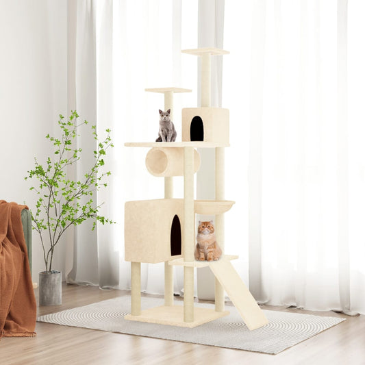 Cat Tree with Sisal Scratching Posts Cream 168 cm