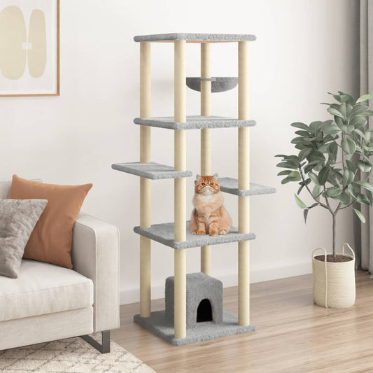 Cat Tree with Sisal Scratching Posts Light Grey 154 cm