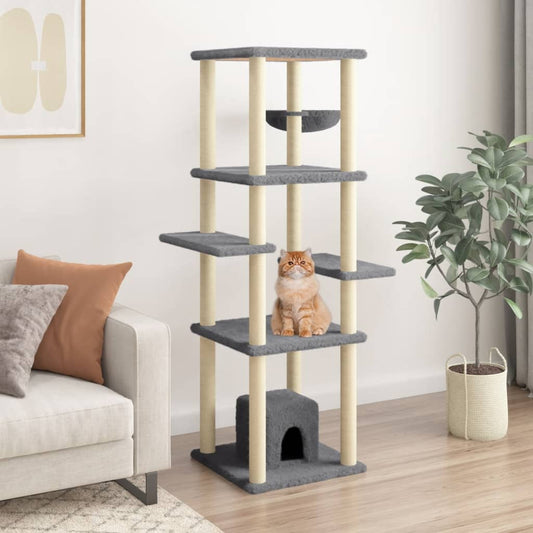 Cat Tree with Sisal Scratching Posts Dark Grey 154 cm