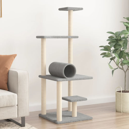 Cat Tree with Sisal Scratching Posts Light Grey 136 cm