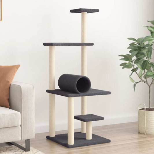Cat Tree with Sisal Scratching Posts Dark Grey 136 cm