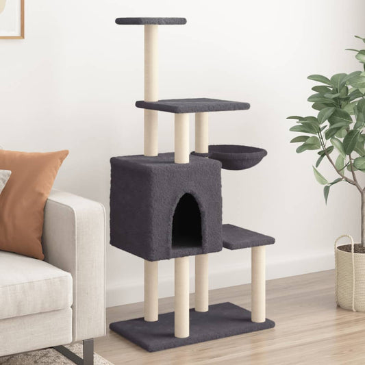 Cat Tree with Sisal Scratching Posts Dark Grey 131 cm