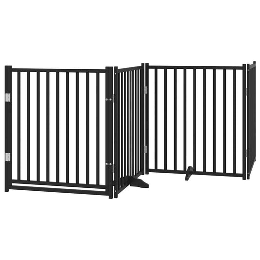 Dog Gate with Door Foldable 4 Panels Black 320 cm Solid Wood Fir