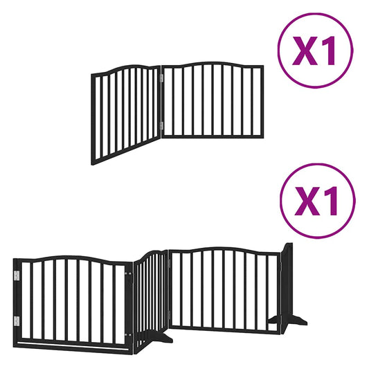 Dog Gate with Door Foldable 6 Panels Black 480 cm Poplar Wood
