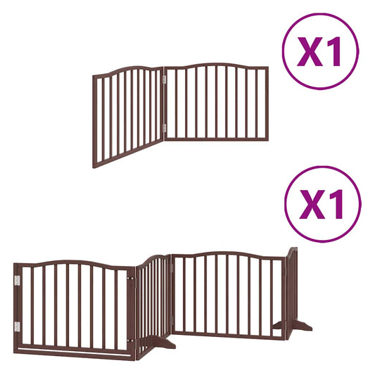 Dog Gate with Door Foldable 6 Panels Brown 480 cm Poplar Wood