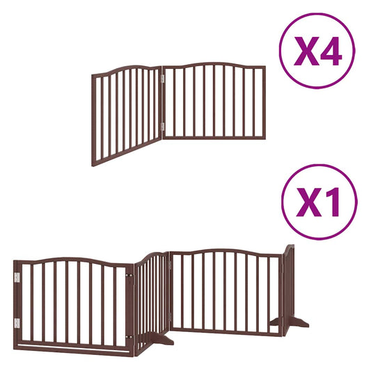 Dog Gate with Door Foldable 12 Panels Brown 960 cm Poplar Wood