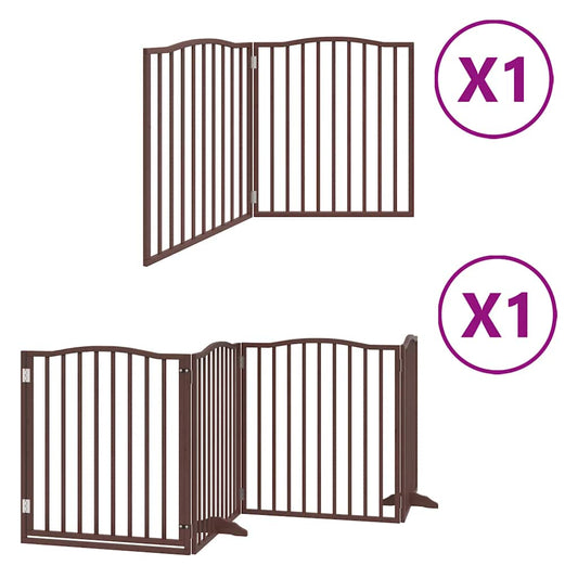 Dog Gate with Door Foldable 6 Panels Brown 480 cm Poplar Wood