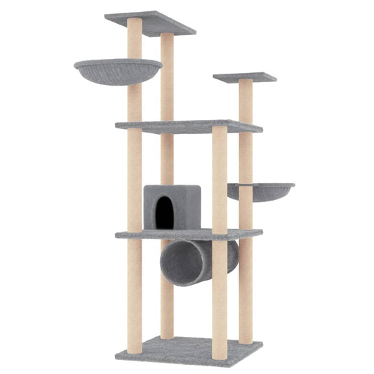 Cat Tree with Sisal Scratching Posts Light Grey 141 cm