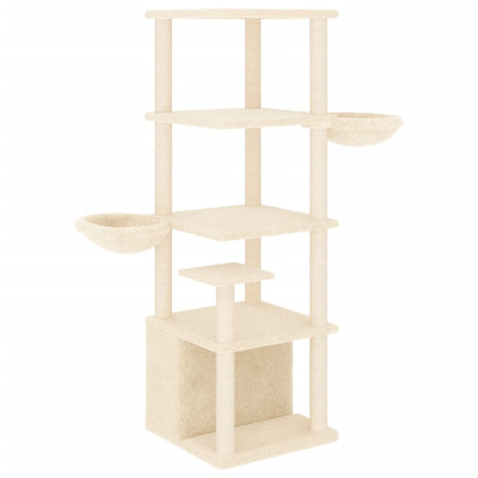 Cat Tree with Sisal Scratching Posts Cream 147 cm